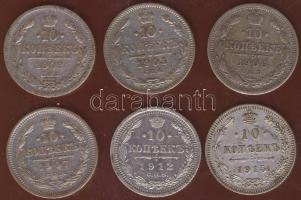 Oroszország 1902-15. 10k Ag (6x) T:1/2,2,2/3,3