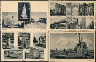 Budapest IV. Újpest, Országzászló - 4 db megíratlan régi képeslap / 4 unused pre-1945 postcards