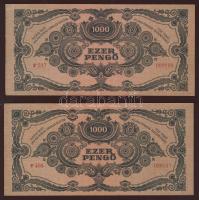 1945. 1000P T:I- + 1000P bélyeggel T:II+ Csak egyszer hajtva!