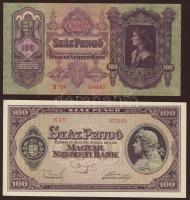 1930. 100P elő- és hátlap erősen felfelé csúszva, papírráncokkal T:I- + 1945. 100P T:I
