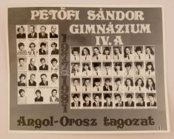 1981 Budapest, Petőfi Sándor Gimnázium tanárai és végzett növendékei, kistabló 50 nevesített portréval, 24x30 cm