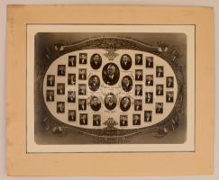 1933 Kaposvári Felsőkereskedelmi Iskola tanárai és végzett növendékei, kistabló 38 nevesített portréval, Kozma fotó, 19x26 cm, karton 29x35 cm