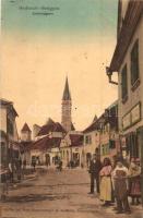Medgyes, Mediasch; Schmied utca, Friedrich Binder üzlete / Schmiedgasse / street, shop (fa)