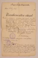 1927 Visszahonosítási okirat budapesti lakosok részére; honpolgári esküvel, okmánybélyegekkel, hajtva, szakadással, 34×21 cm