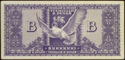 1945. 50P+10000P bélyeggel, azon lemezhibás "B" betű, +10.000.000 B.-pengő T:II,II-