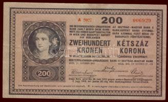 1918. 200K "2000" feletti sorozatszám hátoldali sorszámgépszinátnyomat, "sima" T:II