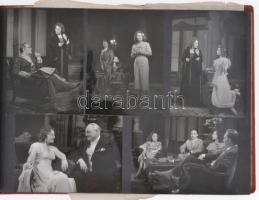 cca 1957-1961 Sulyok Mária(1908-1987) színművésznő szerepeiben, híres partnereivel(Páger Antal, Ruttkai Éva, Tordy Géza, Törőcsik Mari, Bilicsi Tivadar, stb.), hagyatékból származó fotóalbum, benne "Az öreg hölgy látogatása" fotókkal, 12x9 cm-es fotókkal