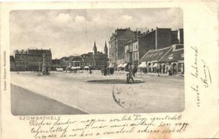 1903 Szombathely, Fő tér, üzletek. Kiadja Knebel Ferenc fényképész