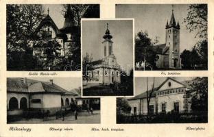 Budapest XVII. Rákoshegy, Erdős Renée villa, Községi iskola, Községháza, templomok (EK)