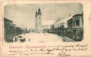 1899 Gyöngyös, Fő tér, télen, kiadja Bendl Károly (EK)