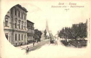 Eszék, Osijek, Essegg; Kapucinus utca, lóvasút / street, horse tramway (EK)