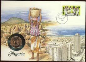 Nigéria 1986. 30K "tánc" bélyeg/1974. 1K "címer" fémpénz érmés borítékon