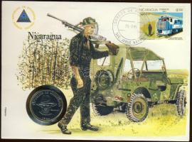 Nikaragua 1985. 1C"vonat" bélyeg/ 1C "Sandino" fémpénz érmés borítékon