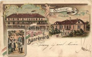 1901 Bánréve, Hámos kastély, vasútállomás, gőzmozdony, folklór, népviselet. Kiadja Grad M. Art Nouveau, floral, litho (fa)