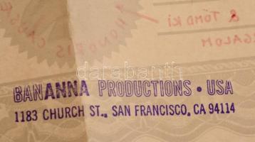 1978 Anna Banana (1940-) kanadai művész aláírása egy Master of Bananology oklevélen, az oklevél háto...