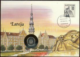 Lettország 1992. 10s "hatalom" bélyeg/ 50s "címer" fémpénz érmés borítékon