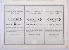Budapest 1926. "Magyar Általános Hitelbank" részvénye egyenként 50P-ről, szelvényekkel, bé...