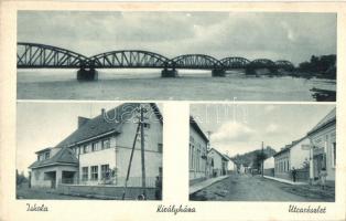 Királyháza, Koroleve; Tiszahíd, iskola, utcarészlet / bridge, school, street