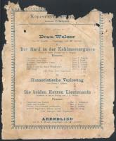 1898 Köpcsényi Várszínház plakátja, német nyelven, megviselt állapotban, 23x19 cm.
