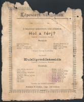 1898 Köpcsényi Várszínház plakátja, magyar és német nyelven, megviselt állapotban, 24x19 cm.