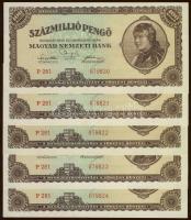 1946. 100.000.000P(15x) egymásutáni sorszámokkal előlap ferdén nyomva T:I,I-