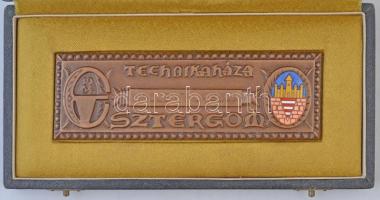 1964. "Technika háza - Esztergom" Br plakett, zománcos betéttel, gravírozott, eredeti tokban (42x127mm) T:2