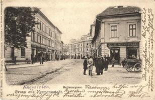 Nagyszeben, Hermannstadt, Sibiu; Heltauer utca, Julius Wermescher üzlete / street, shop (EK)