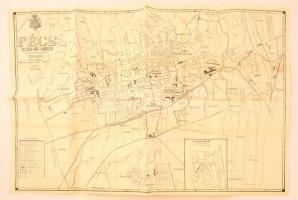 cca 1930-1940 Pécs szabad királyi város bel- és külterületének térképe, készítette Erb Imre, 76x52 cm