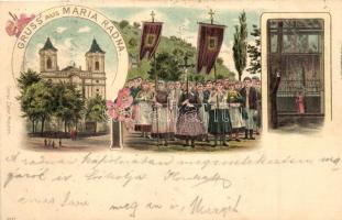 1899 Máriaradna, Radna; templom, körmenet / church, procession, floral, Ottmar Zieher litho