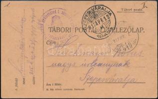 1917 Tábori posta levelezőlap / Field postcard &quot;M.kir. 315. honvéd gyalogezred I. zászlóalj géppuskás század parancsnokság&quot; + &quot;SZEPES VÁRALJA A&quot;+ &quot;TP 640&quot;