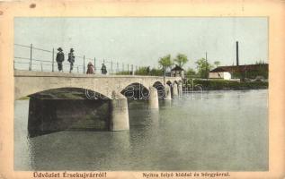 1914 Érsekújvár, Nové Zámky; Nyitra folyó híddal és bőrgyárral, kiadja Winter Emil / river with bridge and leather factory (EK)