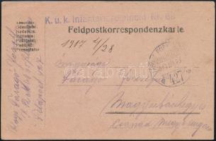 1917 Tábori posta levelezőlap / Field postcard K.u.k. Infanterieregiment Nr.68 + TP 427 a