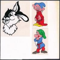 Különféle matricák gyűjteménye, kb. 40 db matrica 3 db kartonon