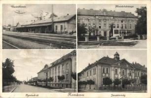 Komárom, Komárno; Vasútállomás, huszárlaktanya, járásbíróság, Igmándi út / railway station, hussar barracks, courthouse, street