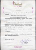 Novák János (1952-) csellista, zeneszerző, rendező, a Kolibri Színház igazgatójának aláírása