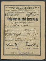 1937 Bp., Magyarországi Textilipari Munkások és Munkásnők Szövetsége ideiglenes tagsági igazolvány