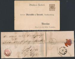 1867 Pest, Német nyelvű levél pecsétbélyeggel, Joseph Heller Comissionär in Spiritus hidegpecsétes levelén, 3 Pfennig-es levelezőlapon