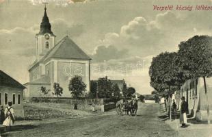 Verpelét, utcakép templommal (fa)