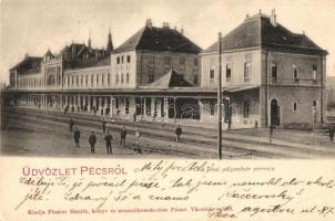 1902 Pécs, vasútállomás peronja, kiadja Fischer Henrik