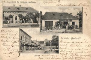 1905 Aszód, Langfelder és Hermann áruháza, Petőfi Könyvnyomda üzlete, Fő tér (r)