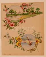 Jelzés nélkül: Virágos életképek 1899, akvarell, papír, paszpartuban, 17×22,5 cm