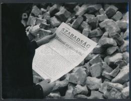 1946 A Szabadság Demokratikus Napilap első példánya, hátoldalon feliratozott sajtófotó, 9x12 cm
