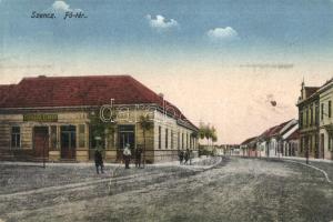 Szenc, Szempcz, Senec; Fő tér, Porgesz Simon üzlete kiadja Friedmann Farkas / main square, shop (Rb)