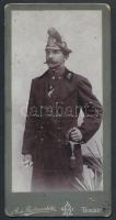 cca 1900-1915 Ulánus katona, keményhátú fotó Pastrzembski tescheni műterméből / k.u.k. Ulanen soldier in Cieszyn -Tesín, photo 8,5x16,5 cm