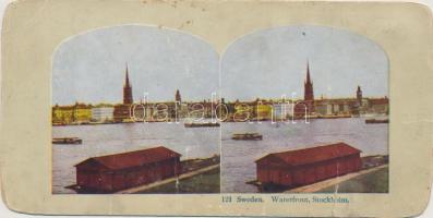 cca 1900 Stockholm, kétoldalas, színes sztereokép, 8,5x17 cm