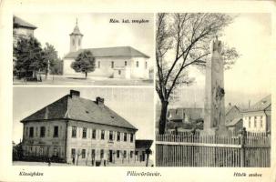 Pilisvörösvár, Hősök szobra, községháza, római katolikus templom, kiadja Csobánkai Antal (EK)