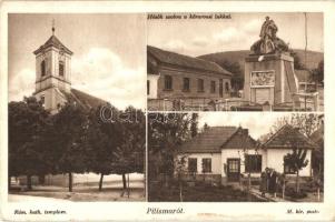 Pilismarót, Hősök szobra, körorvosi lak, posta, római katolikus templom, kiadja Raáb Lajos (EK)
