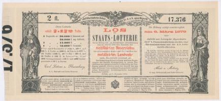 Ausztria / Bécs 1878. "Sorsjegy állam-sorsjátékra a közös hadsereg mozgósított tartalékosai s a...
