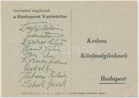 1959 A Budapest-Varieté levelezőlapja, nyomtatott aláírásokkal