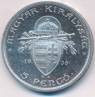 1938. 5P Ag "Szent István" T:2 kis ph. és patina 
Adamo P8.1